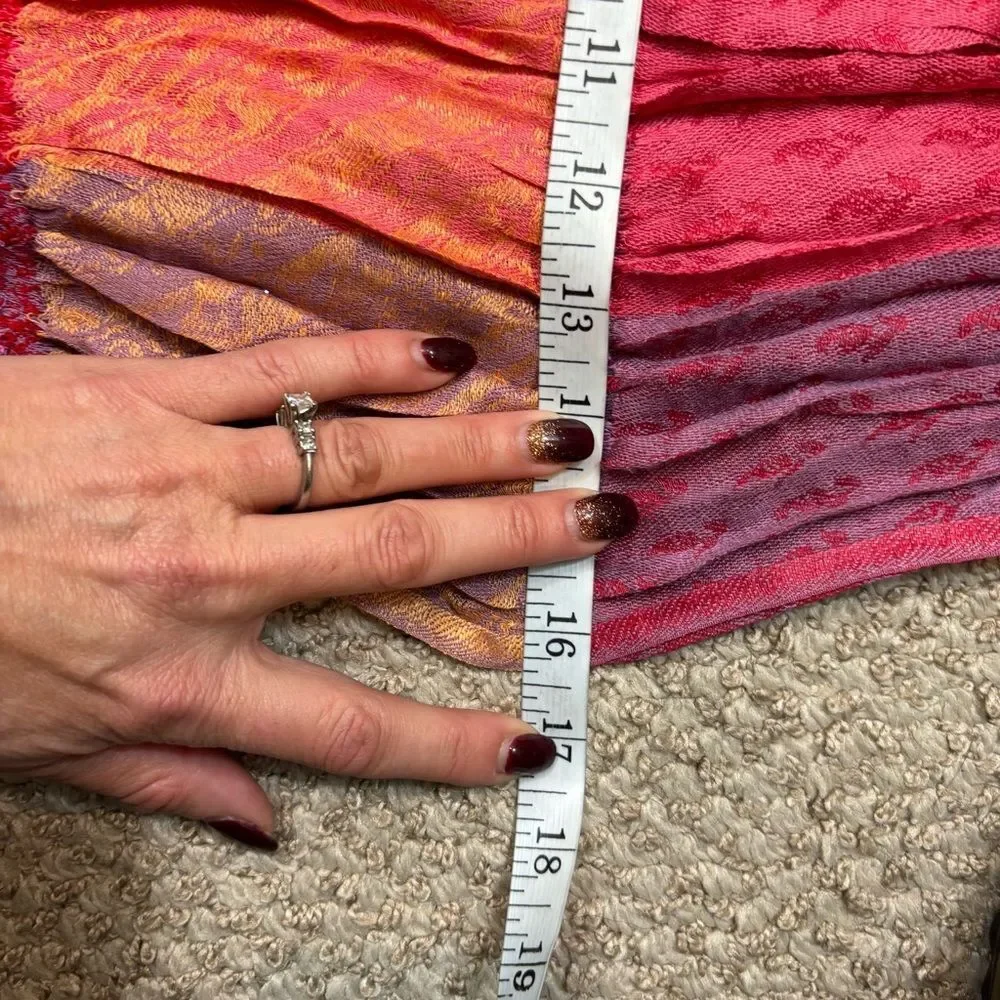 Ladies Silk and Linen Fringe End Scarf Purple, Pink‎ and Orange